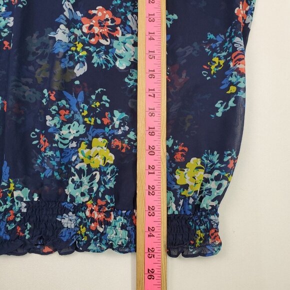 A.n.a Womens Floral Print Sheer Blouse Top Plus Size 2X Blue 3/4 Sleeve‎ V-Neck - Picture 14 of 14